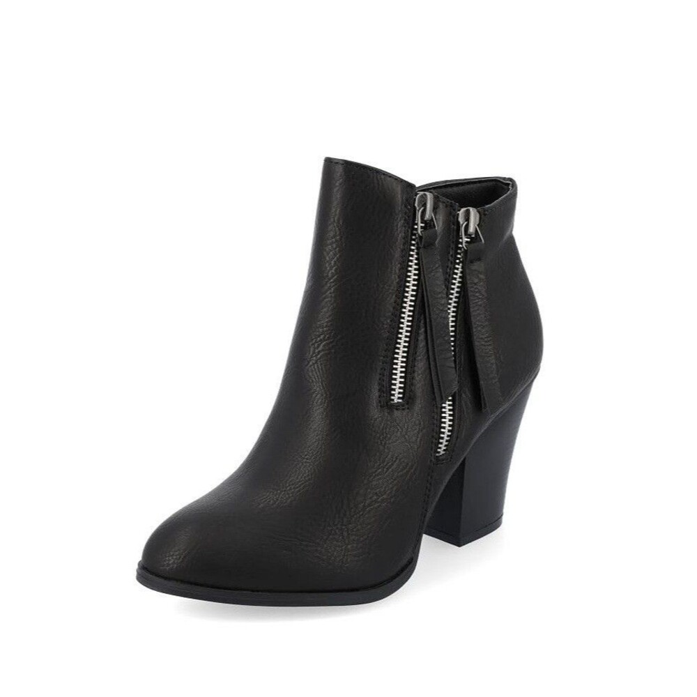 Journee Collection Womens 7 W Black Vally Zip Up Ankle Booties DISPLAY HP3
